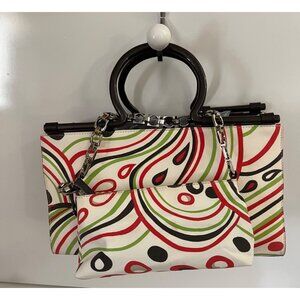 Cole Haan Red and Green Shoulder Bag with Festive Swirls